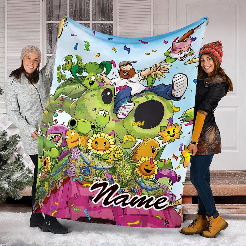 Customizable Plants vs. Zombies Throw Blanket – Personalized Name, All-Season Cozy Snug Blanket, Machine Washable, Personalized Blanket
