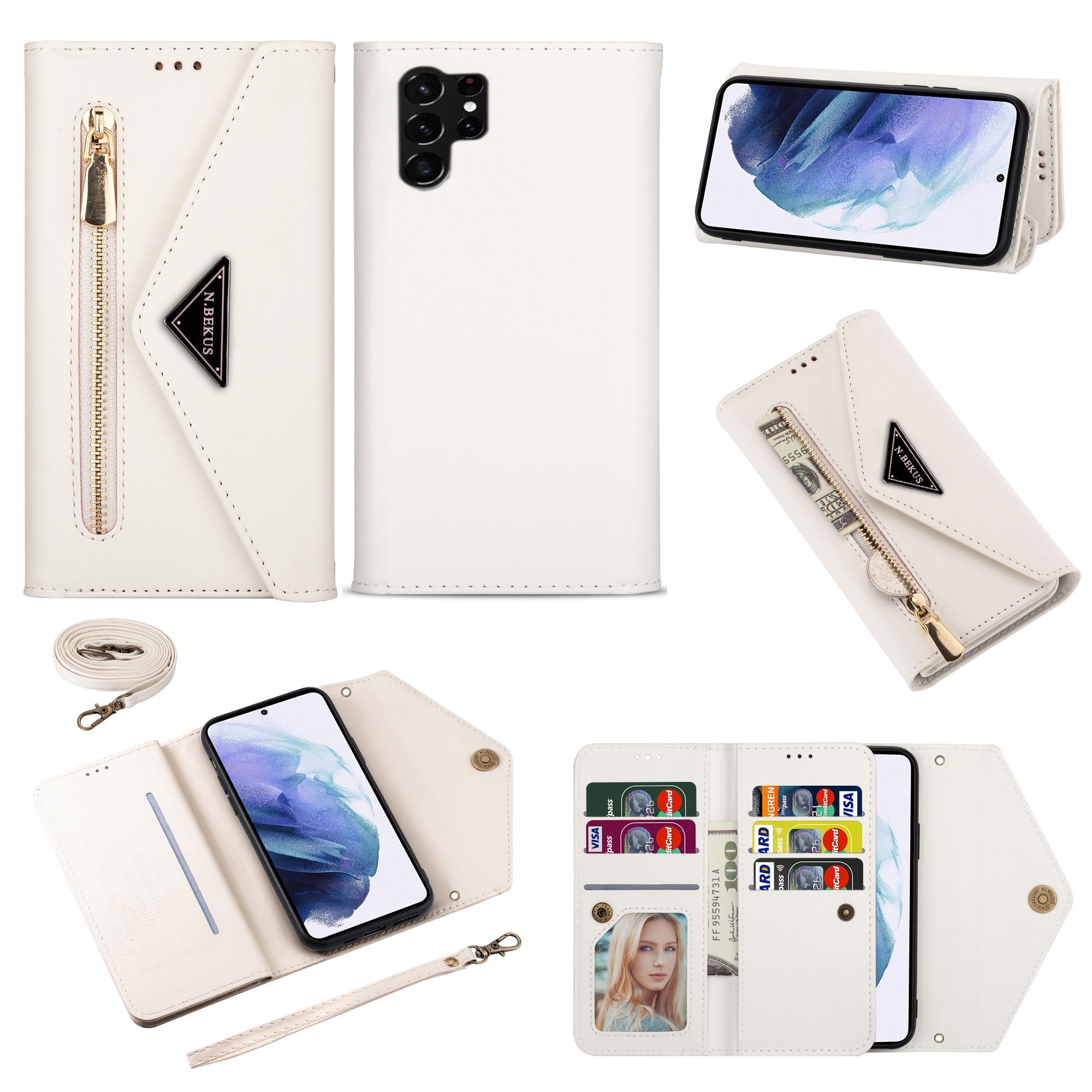 

N.BEKUS Чехлы для Samsung Galaxy S25 Ultra Кожаный чехол-кошелек с ремешками White