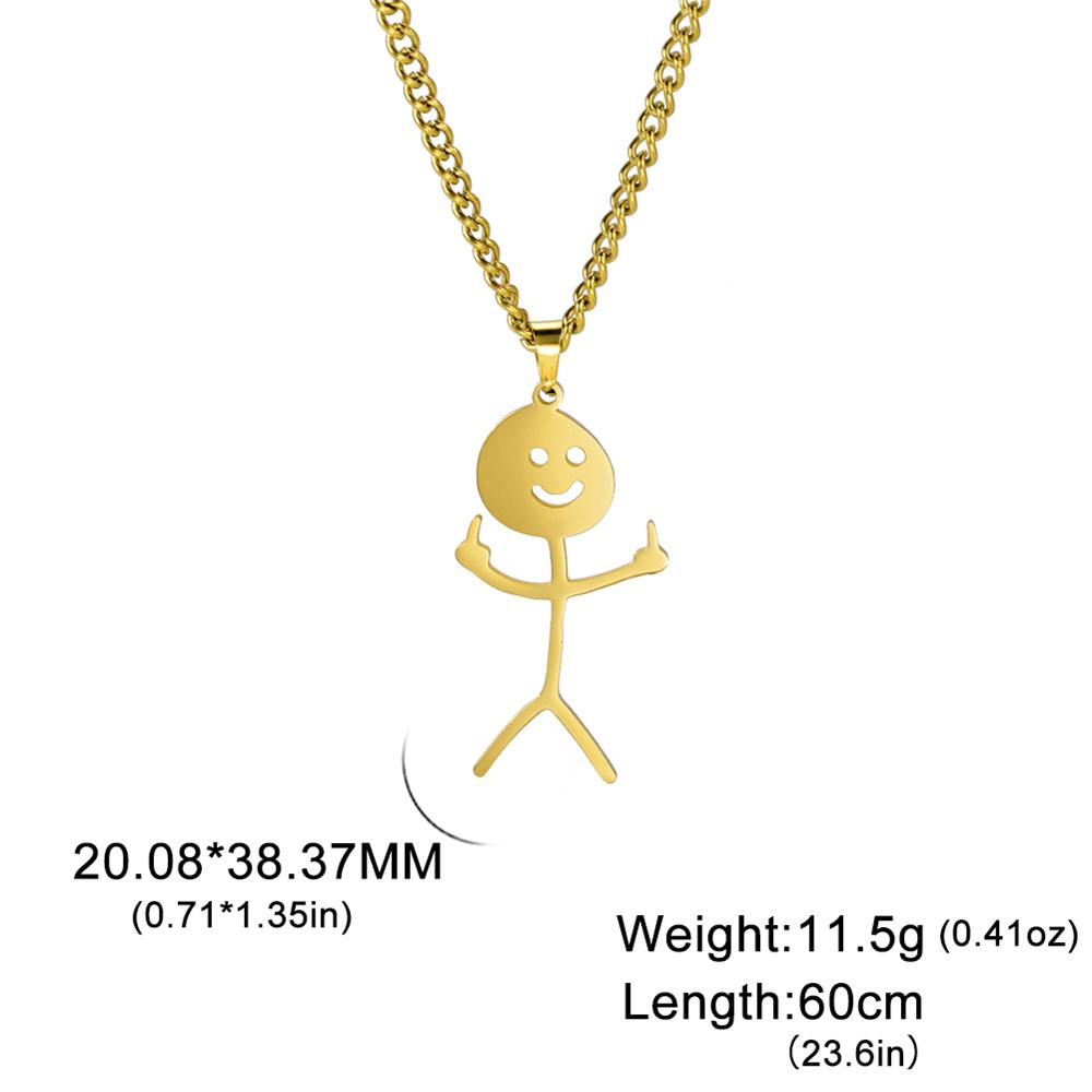 My Shape Hip Hop Fuxk You Funny Doodle Pendant Necklaces for Men Woman Stainless Steel Stickman Middle Finger Rock Punk Jewelry