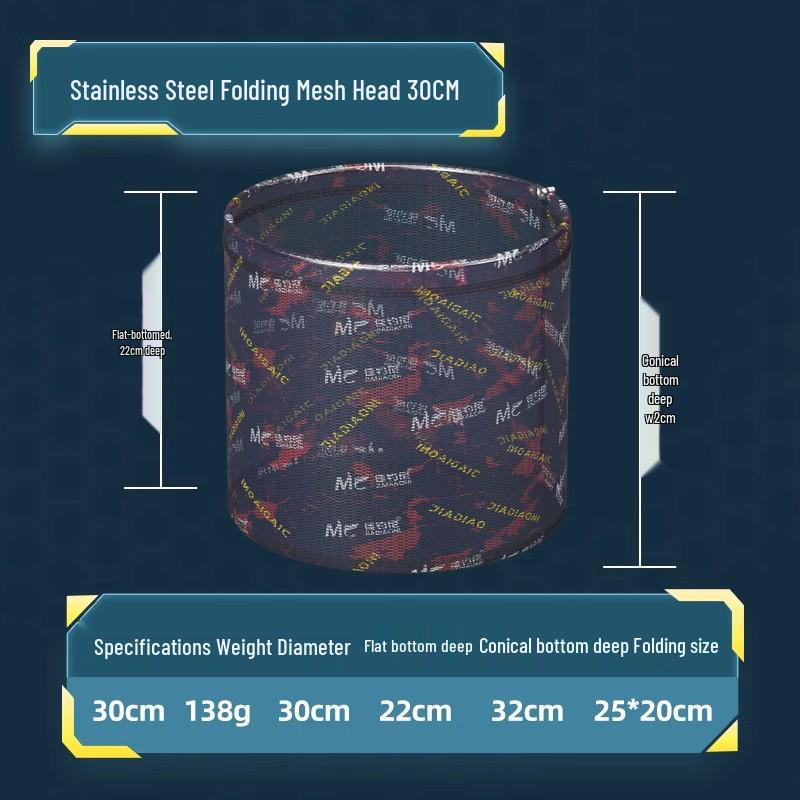 Foldable, Non-Snag Fishing Net Head for Large Fish, Black Pit, Ideal for Competitive Fishing, with Integrated Net Bag