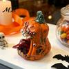 Halloween Pumpkin Decorations Evil Figurine, Ornament with Multi Eyes and Creepy Figurines Fangs, Demon Resin Statue for Party Decoration Shape