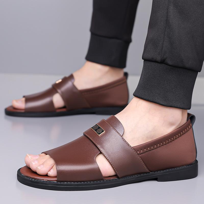 2025 New Roman Leather Sandals for Men Solid Color Summer Anti-slip Designer Beach Shoes Male Fashion Casual Sandals Man