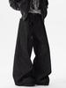 Red Dragon Embroidered Curved Blade Denim Pants: Unisex Wide-Leg, Slight Flare, Long Workwear Style.
