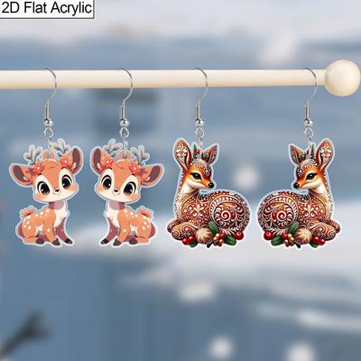 Christmas Gift Acrylic Women Fashionable Drop Earrings, Cute Deer Shape Design Earrings Jewelry for Women's Daily Wear and Holiday Party Wear