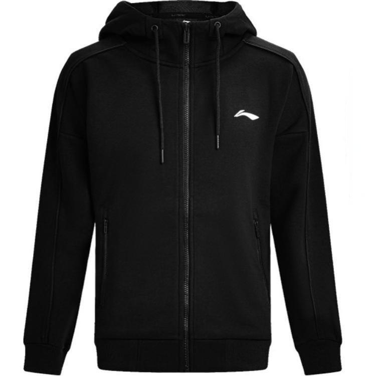 Li Ning Kapuzenstrickjacke Überschnittene Schulter Langarm Oberteil Vintage Vielseitig Mittelhoch Taillierte Hosen zum Binden Lässiger Sportanzug Unisex Anzug Schwarz AWPF5339-1