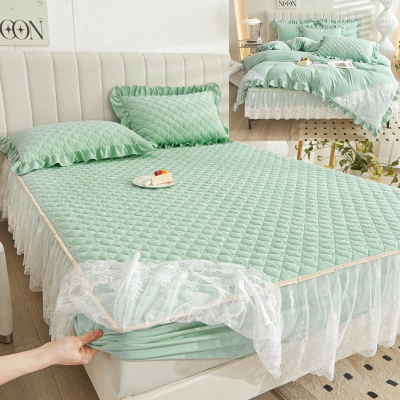 Colcha de renda estilo princesa, quatro estações, peça única, grossa, acolchoada, lavável, antiderrapante