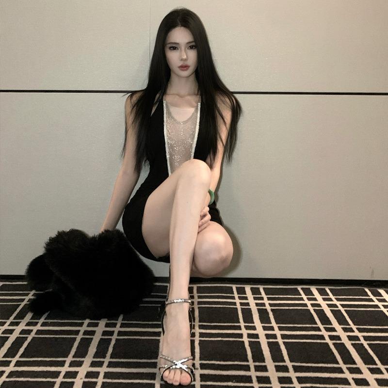 Birthday Dress High-end French Celebrity Hip Skirt Bar Wear Small Black Dress Sexy Neck Dress Women