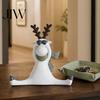 Knitted Scarf Deer Decor Nordic Minimalist Resin Reindeer Figurine with Scarf, Cute Healing Statue, Matte White Winter Holiday Desk Ornaments
