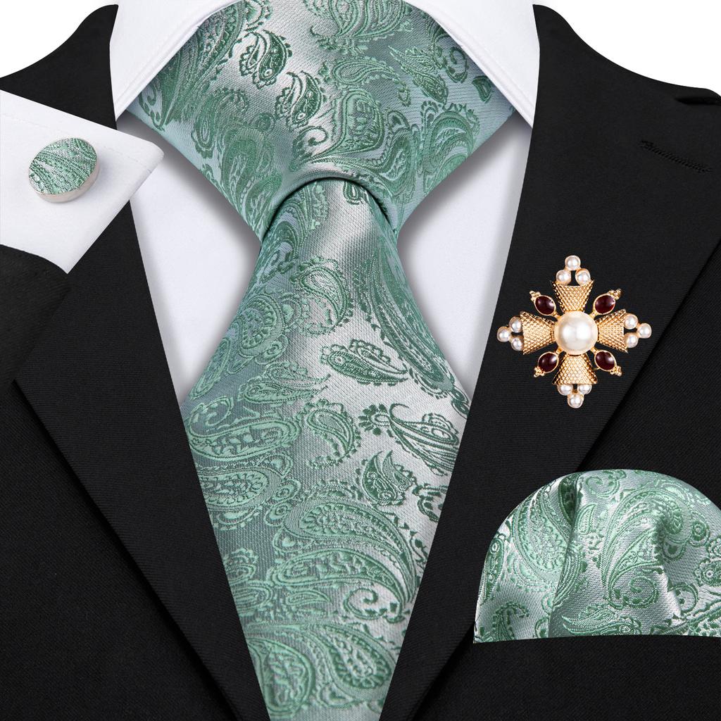 Barry.Wang Pearl sagė su kaklaraiščiu vyrams Paisley gėlių šilko kaklaraištis Hanky rankogalių sąsagų rinkinys