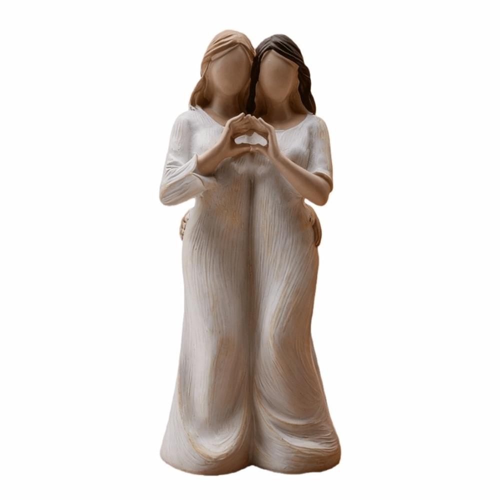 Resin Craft Mother and Daughter Statue Hand-Painte Family Sculpture  Bedroom