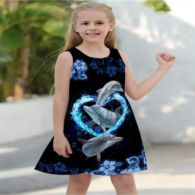 Nuovo Abito Estivo per Bambina di Alta Qualità Senza Maniche Abbigliamento Traspirante per Bambini Moda Stampa Delfino Stile Casual da Spiaggia