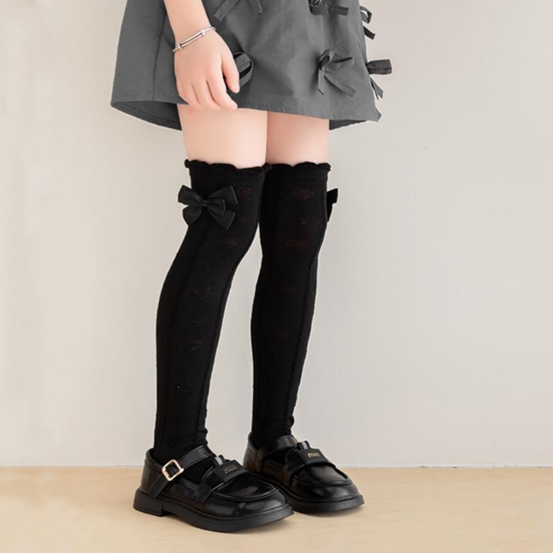 Girls Knee High Long Socks White Color Princess Love Bow Calf Socks Spring Summer Thin Mesh Breathable Kids Stockings 3-8Years
