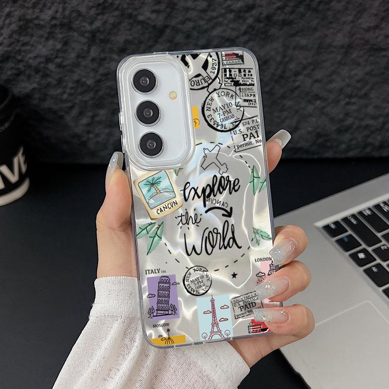 

Чехол Camlet Laser для Samsung Galaxy A55 A56 A54 A25 A15 A16 A34 5G S24 S25 S23 Ultra Plus S24 FE с рисунком карты путешествий Galaxy S22 5G