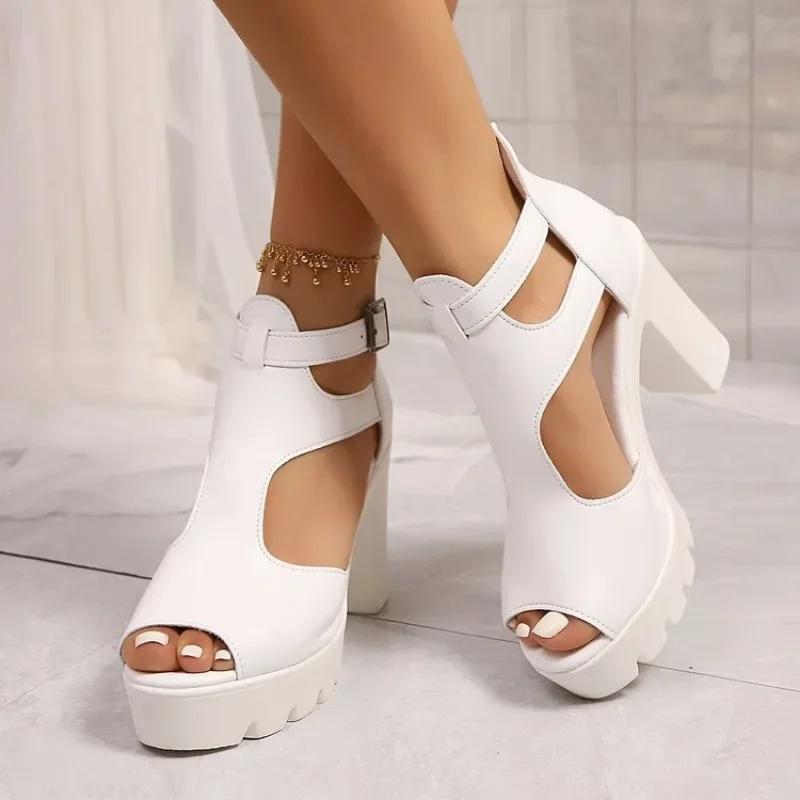 Women's Shoes 2025 New Peep Toe Women's Sandals Fashion Cover Heel Zip Office and Career Summer Plus Size Heeled Sandals Zapatos