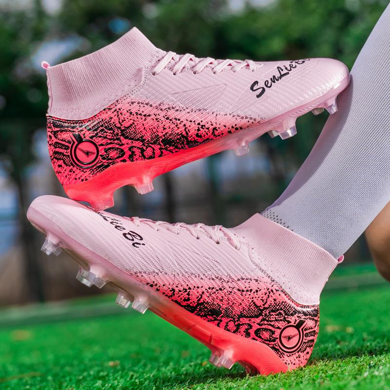 High quality large size high top football shoes men's football shoes lawn AG spike training shoes female student competition sports shoes