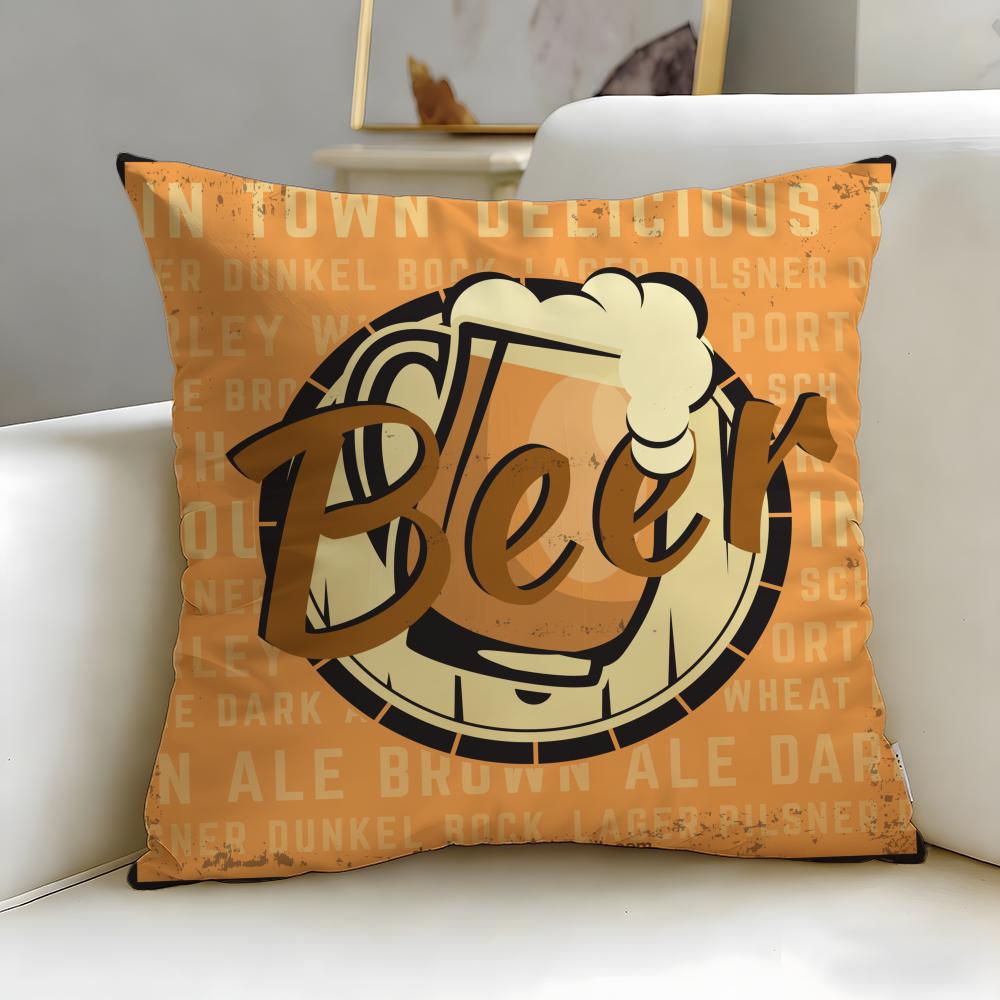 Classic Theme Beer Wine Cushion Cover Soft  EasyWash Pillow Case  Versatile for Couch Bed Travel and Office