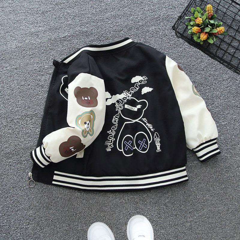 Giacca da baseball per bambini, autunno e primavera, con stampa di lettere e orsi, uniforme da baseball per bambini, abbigliamento sportivo