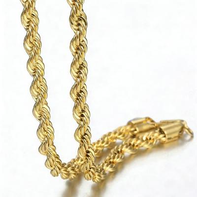 Non-Fading 316L Stainless Steel Rope Chain Necklace for Men & Unisex, Hip Hop Style