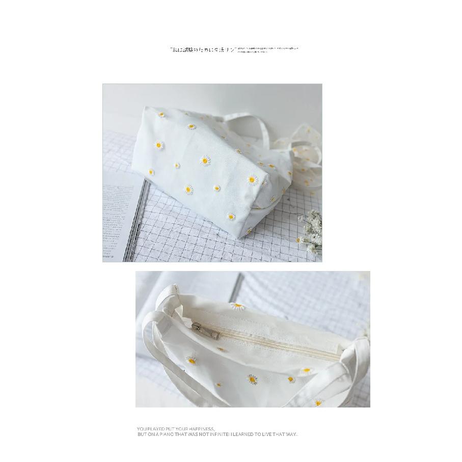 Small Canvas Tote Bag for Women 2024 Girls Shopper Designer Handbag Casual Embroidery with Daisy Crochet Cute Mesh Shoulder Bags