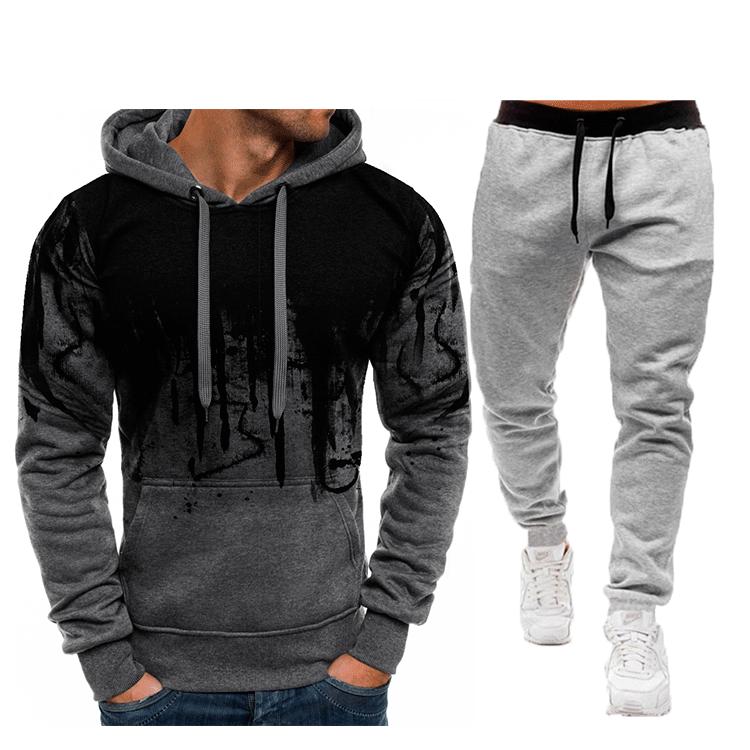 

Men s Splatter Print Hoodie & Sweatshirt Jacket Set - Autumn/Winter Collection L
