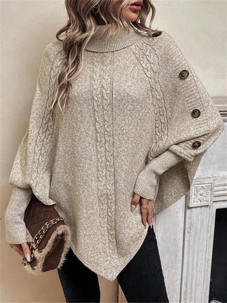 Pull en Maille Dentelle Boutonné Col Haut Style Français Automne