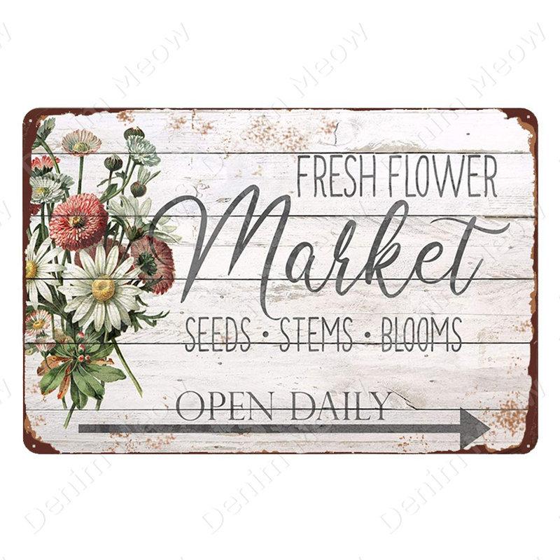 Frisch geschnittene Blumen Vintage Metallblechschild Wandplakette für Floristen Garten Hinterhof Café Familiengeschenk Dekoration N