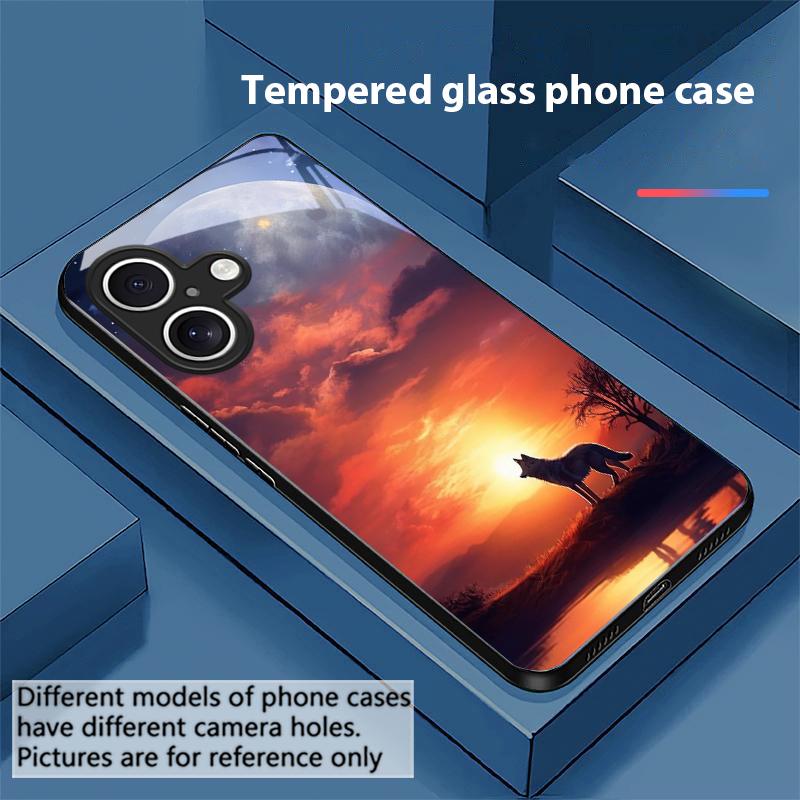 

Луна и Волк Для Apple iPhone 16E 16 E 11 13 15 P ro 14 Pro Max 12 Mini 7 8 Plus XR XS Черный чехол для телефона из закаленного стекла For iPhone 16 Promax