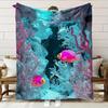 Scandinavian Style Underwater World Coral Reef Fleece Blanket Soft HD Digital Print with Pink Fish Blue Hues Polyester