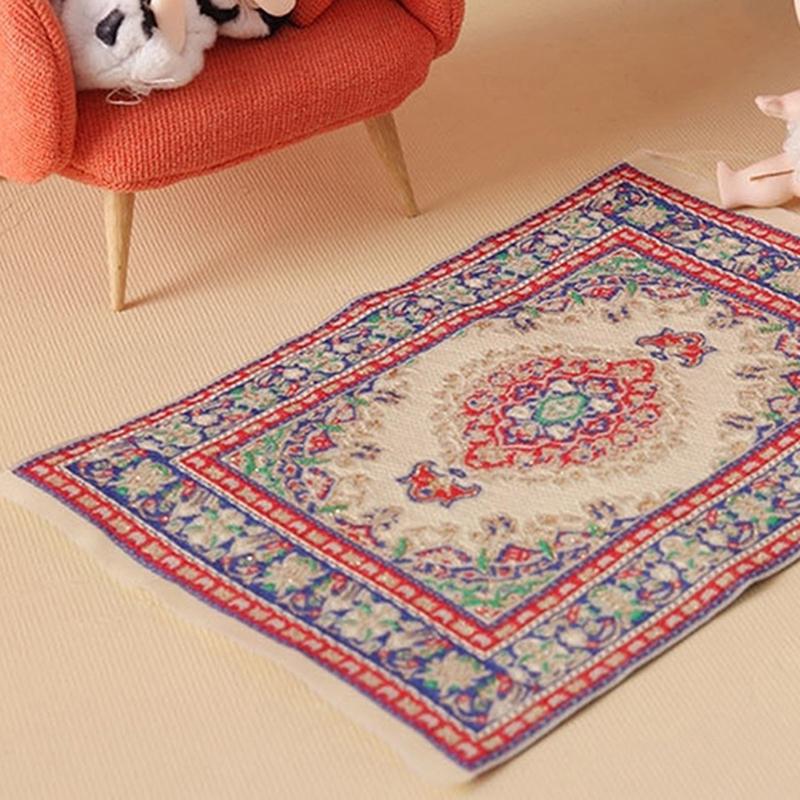 1:12 Dollhouse Miniature Turkish Carpet Floor Mat Floor Rug Cover Model Bedroom Bathroom Living Room Decor Toy