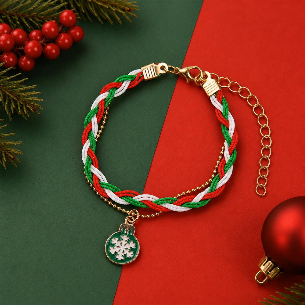 European and American Cartoon Christmas Woven Bracelet Christmas Alloy Pendant Beaded Gift Adjustable Jewelry