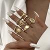 10Pcs/Set Vintage Irregular Textured Ring Set For Women Gold Plated Tiger Eye Sun Cross Geometric Knuckle Join Rings Jewelry