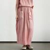 Women Vintage Skirts Patchwork Pockets Summer Solid Color Elastic Waist Female Skirts