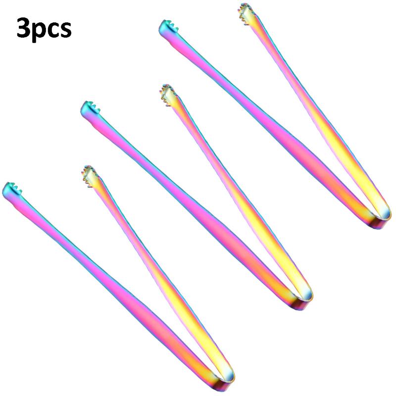 3pcs Stainless Steel Ice Clamp Thick Anti Slip Ice Clip Fruit Coffee Cube Sugar Clip Toothed Food Clip Kitchen Accessories