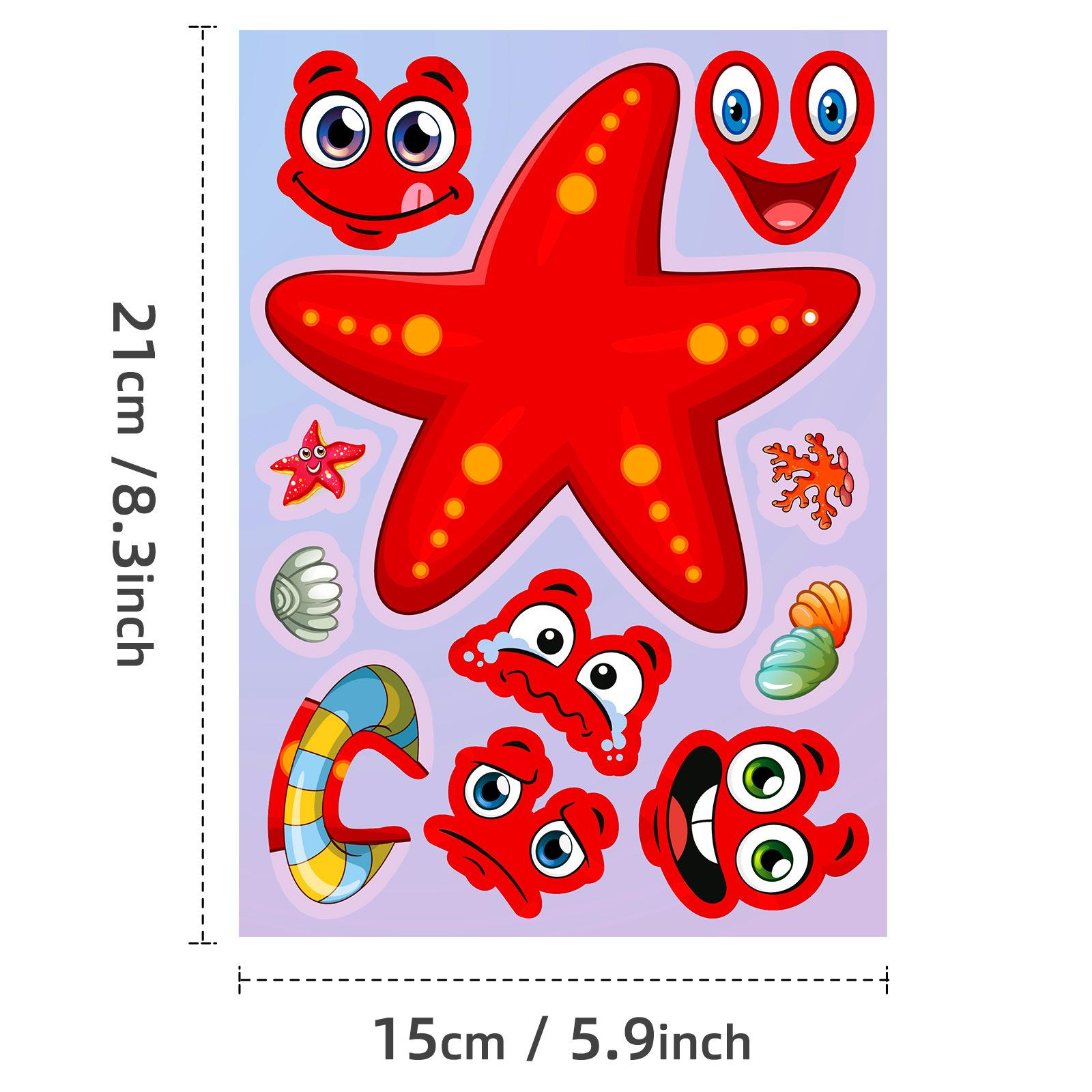 

6 Милых Морских Существ Многоразовые Наклейки-Пазлы Водонепроницаемые Наклейки