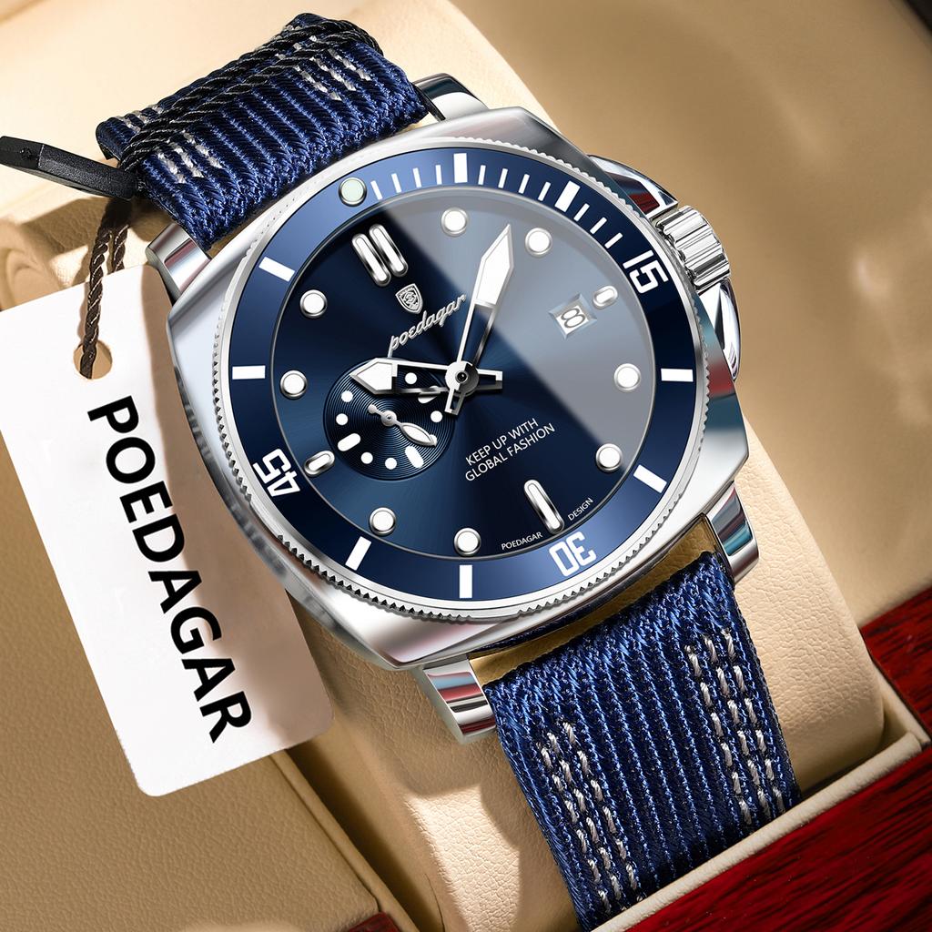 Luxury Sport Leather 44mm Round Dial Montre Homme Luminous Waterproof Men Quartz Watch