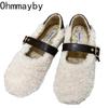 2024 Spring Lambhair Women Ballet Laofer Flat Shoes Shallow Slip On Ladies Fur Mary Jane Shoes Soft Outdoor Granny Shoes