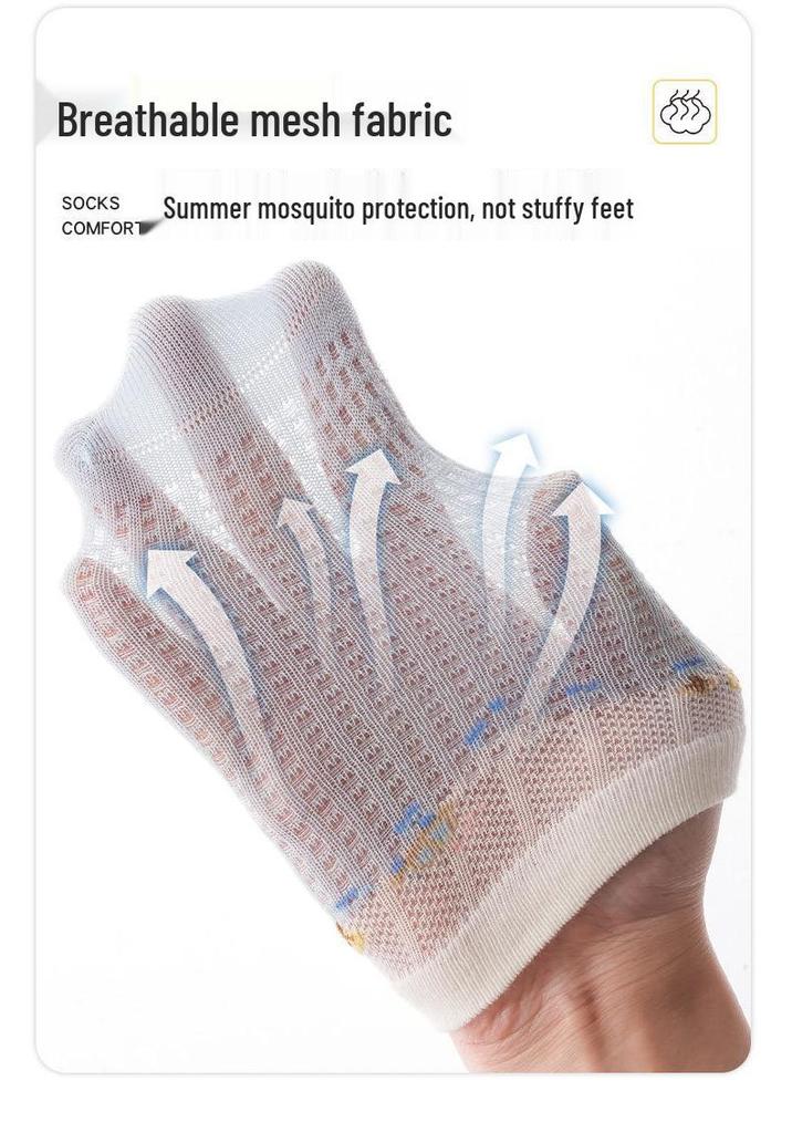 Seamless Cotton Baby Socks: Spring/Summer Mesh with Cartoon Bear Design, Antibacterial for Children