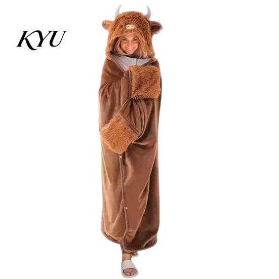Pigiama Intero Vestibilità Larga Animale Coperta Indossabile con Cappuccio per Donna, Felpa Lunga in Flanella Oversize Donna Coperta Calda, Mantello Cosplay con Bottoni