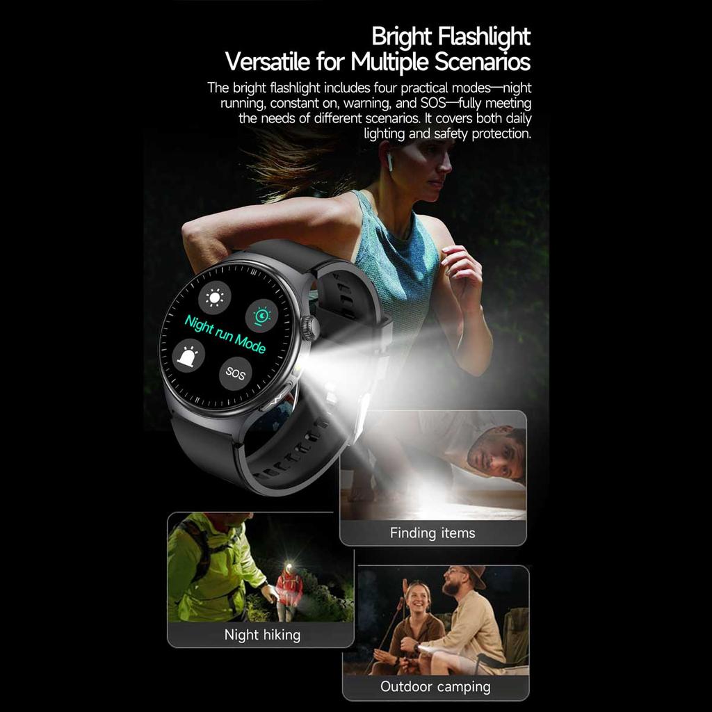 Men Smart Watch AMOLED ECG Health Monitoring Outdoors Flashlight Bluetooth Calling Sports Fitness Tracker TK27 Smartwatch