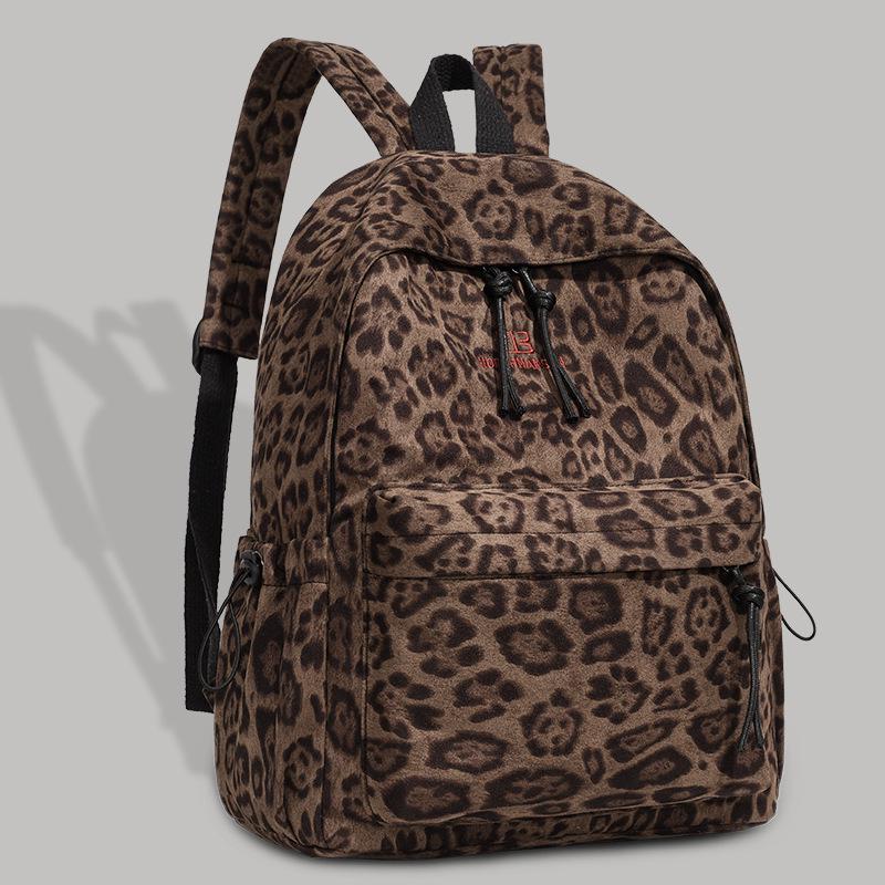 

2025 Leopard Print College Style Backpack - Large Capacity Travel Bag for Female Students темно-коричневого