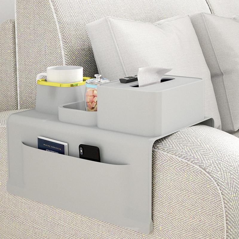 Couch Arm Cup Holder Tray Organizer With Duals-Sided Pockets Anti-Slip Design Weighted Silicone Couch Armrest Accessories