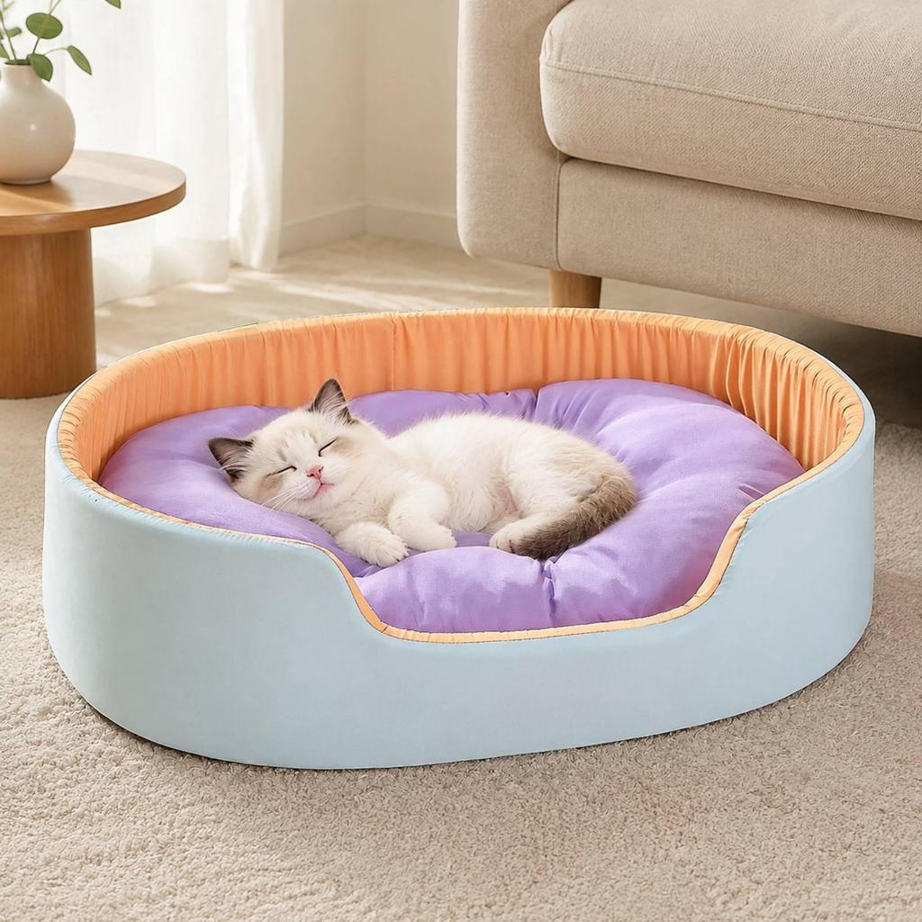 Pet Bed with Removable Pad Soft Semi-Enclosed Nest Calming for Dogs