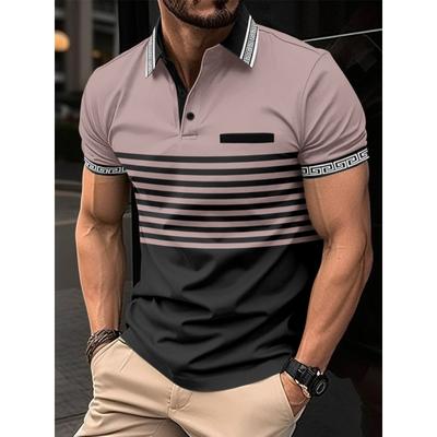 Maglia Polo Stampata Patchwork Estiva con Collo Jacquard a Filo e Collo a Risvolto Manica Corta da Uomo Polo Sportive