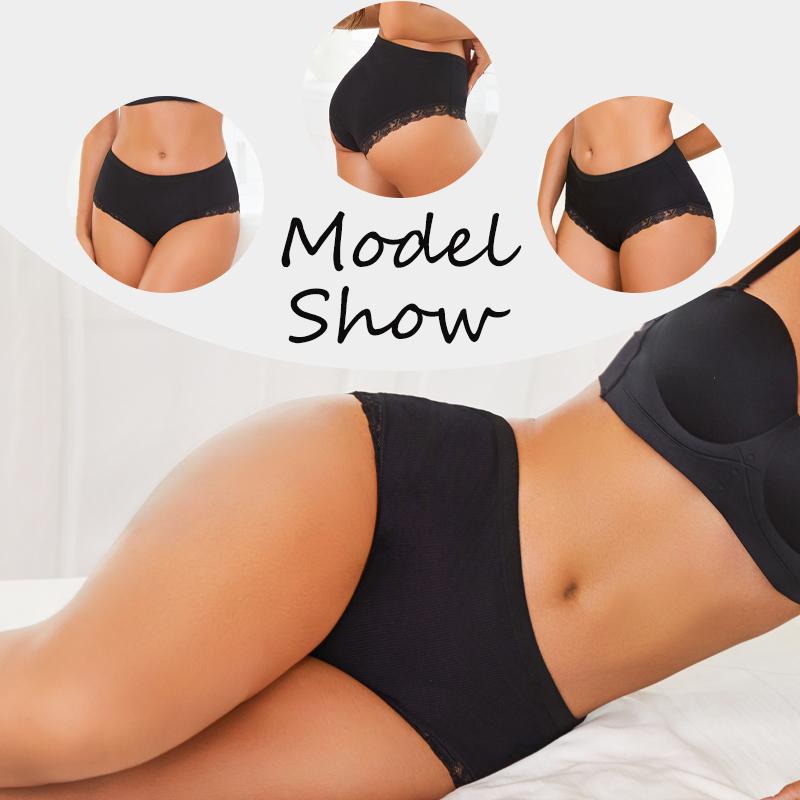 FINETOO 3Pcs/Set Women's Cotton Patchwork Lace Underwear Solid Color High Rise Ribbed Underpants Soft Breathable Panties Female Lingerie