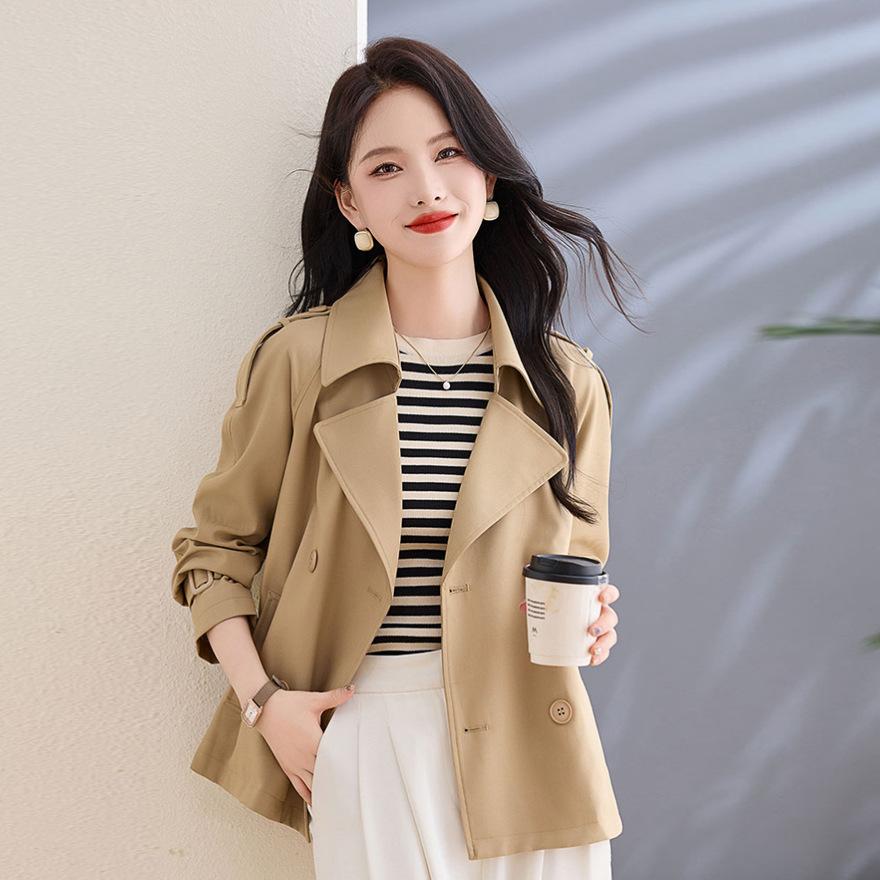 

Весенне-осенний новый модный свободный повседневный короткий тренч женский универсальный и тонкий темпераментный топ XL хаки