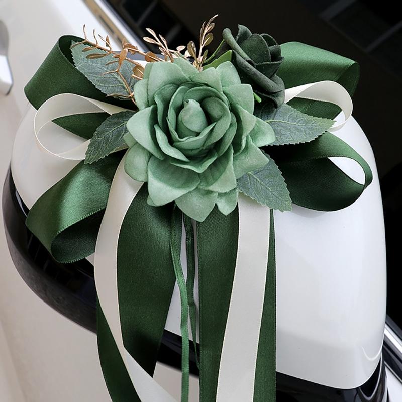 Elegant Wedding Car Door Handle Ribbon Decorations Door Handle Flower Bowknot Decoration for Wedding Car and Venues
