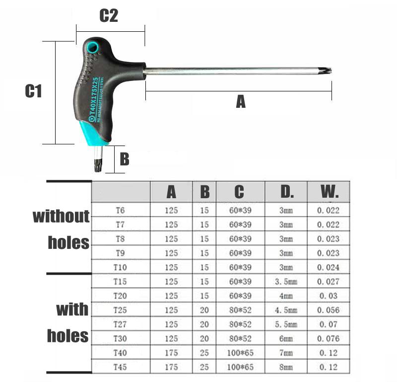 L-Type Double-End Two Way Tamper Proof TorxStar Spanner Key Wrench Screwdriver Hand Tools T 6 T7 T8 10 20 T 25 T27 T 30 T40 T45