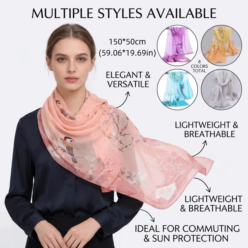 Floral Print Chiffon Scarf Shawl 150*50cm Long Scarf  Outdoor Accessories