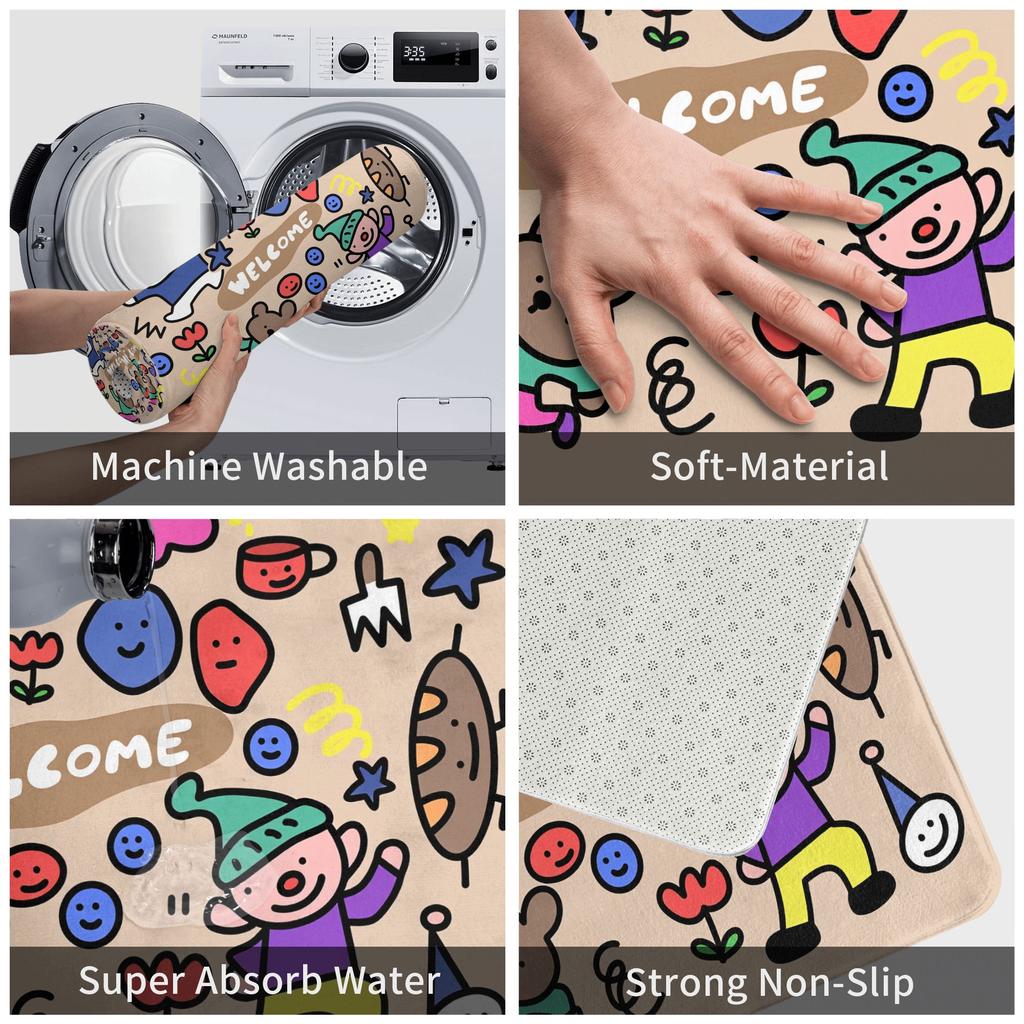 Ins Cartoon Party Animals Welcome Front Door Mat Anti-Slip Outdoor Quick Dry Doormat Kitchen Balcony Entrance Rug Carpet
