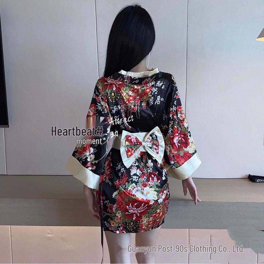 Seductive Geisha Kimono Lingerie: Deep V Nightgown for Women